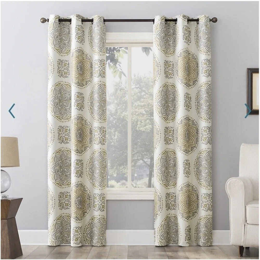 The Big One Medallion Print Window Curtain Set Room Darkening 40inx84in Each NEW
